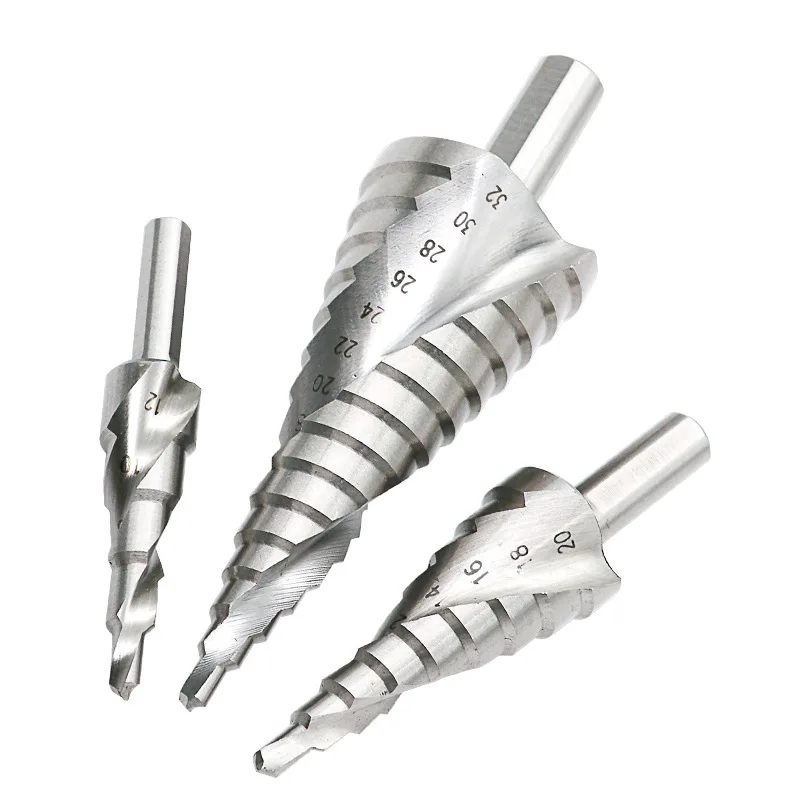 4-12 4-20 4-32 6-60mm Pagoda Drill Screw Drill Core Drilling Tool High Speed Steel HSS Spiral Grooved Metal Steel Step Drill Bit