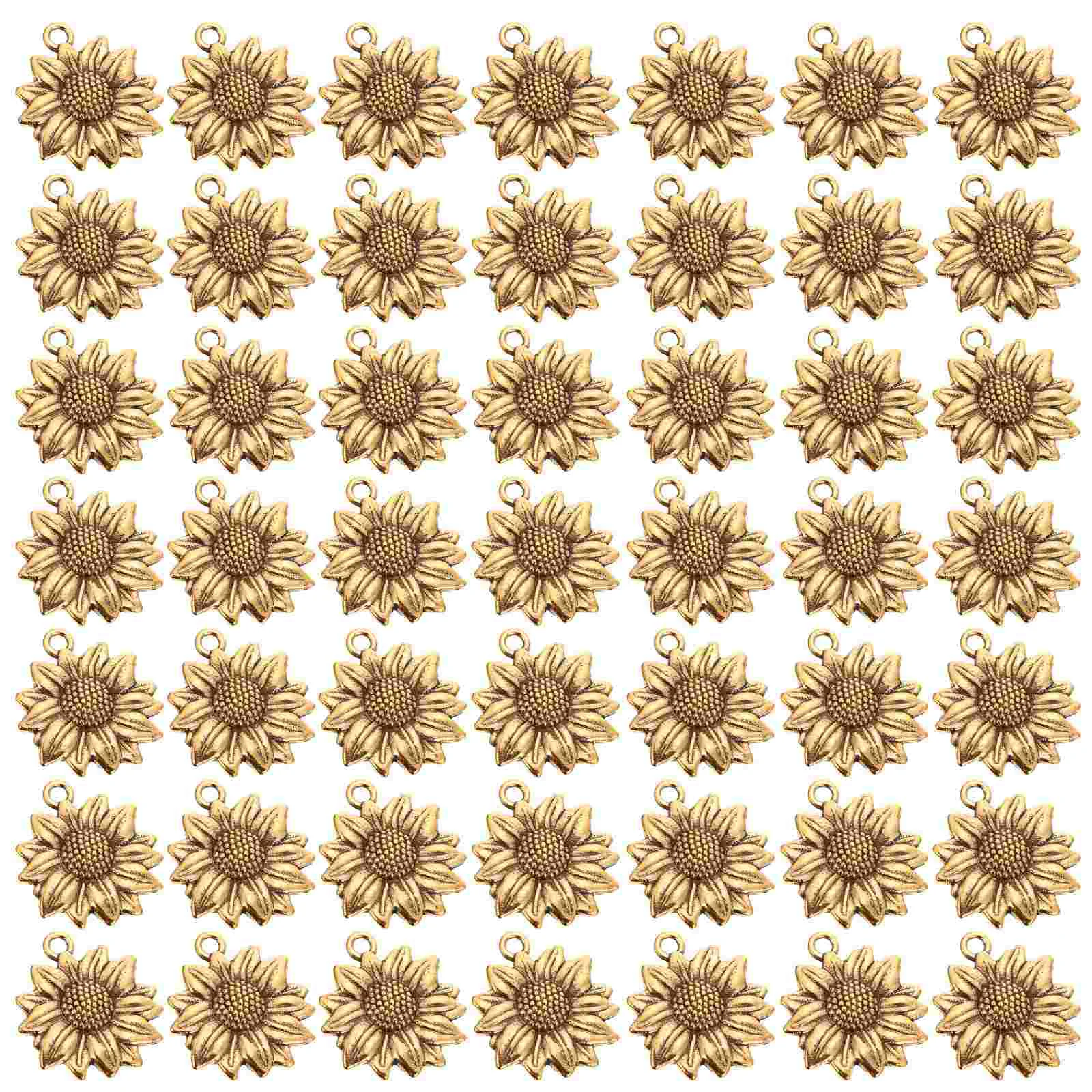 

100 Pcs Sunflower Pendant Gold Decor Charms Shape Key Pendants Metal Decorate Chain