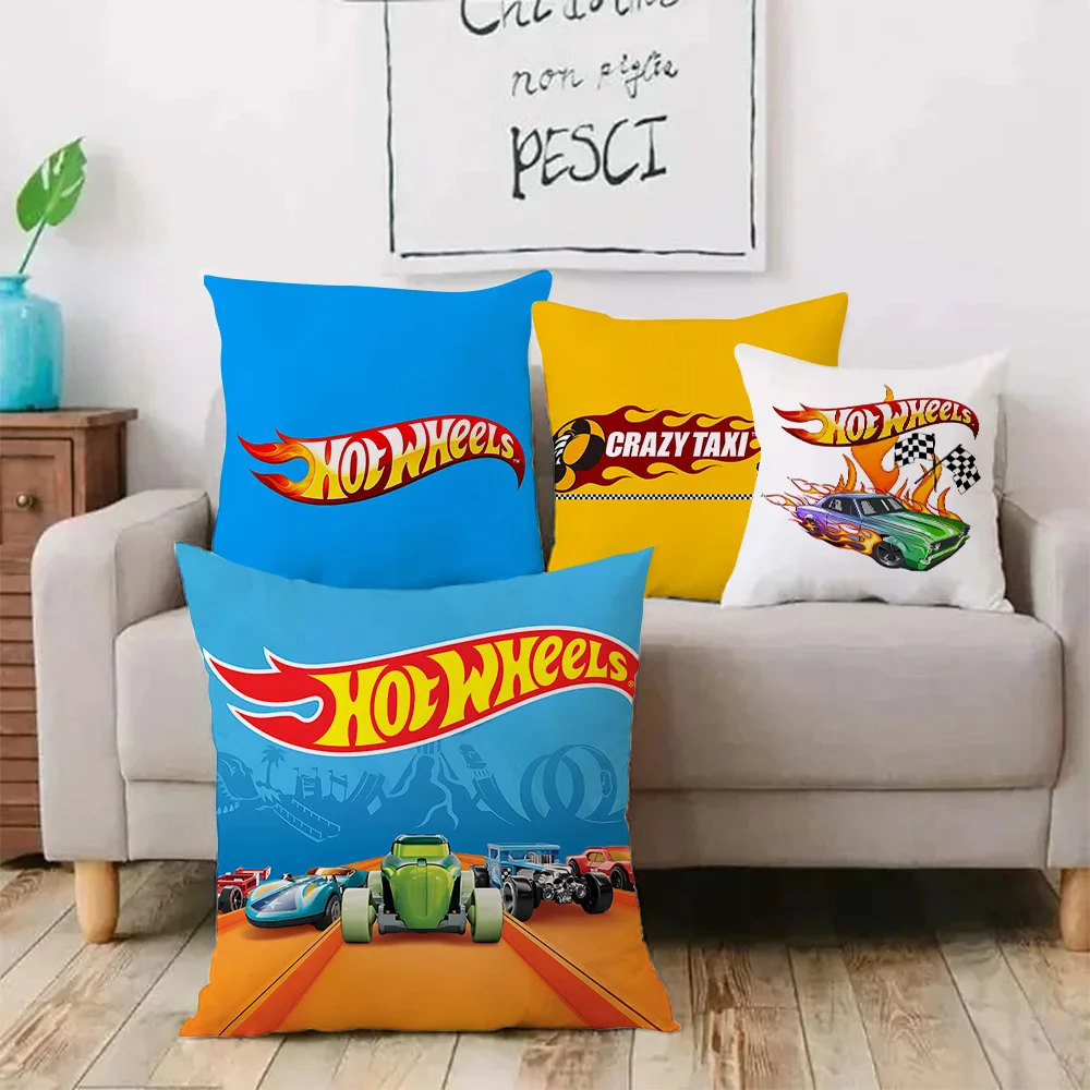 R-RacingS Car Pillow Covers Cartoon Sofa Decorative Home H-H-Hotwheels Double-sided Printing Short Plush Cute Cushion Cover