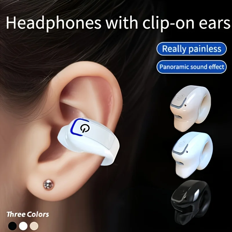 Single Ear Clip Bone Conduction Headphones Bluetooth Open-Ear Sports Earphone Long Battery Life Noise Reduction Mic for Running Cycling Driving