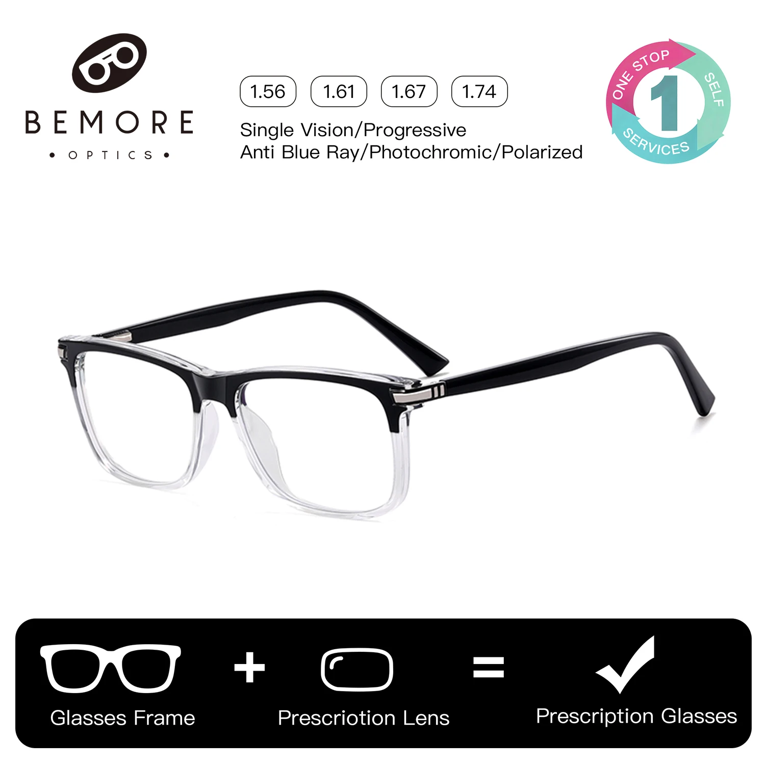 

Очки BEMORE Square Progressive с диоптриями, мужские, ацетатные, фотохромные, с защитой от синего света, для коррекции близорукости