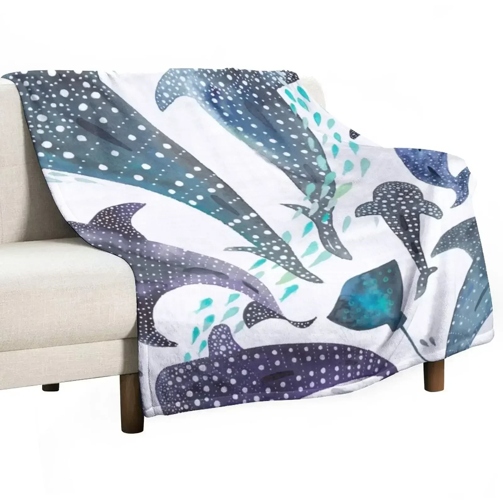 

Whale Shark, Ray & Sea Creature Play Print Throw Blanket Warm Comfortable Blanket Gift for Parents Friends