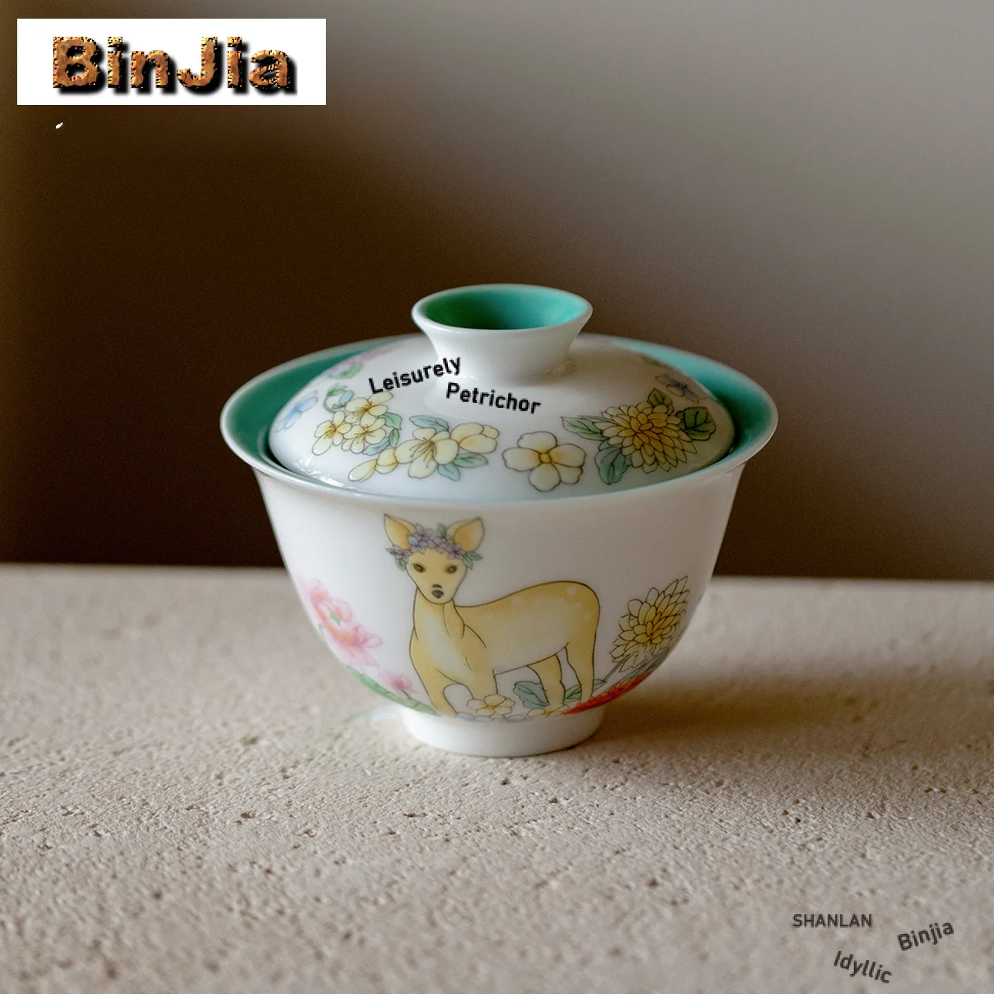 100ml Hand Painted Deer Blossoms Gaiwan Elegant Tea Tureen Tea Bowl with Lid Kit Tea Maker Cover Bowl Kung Fu Tea Set Ornaments