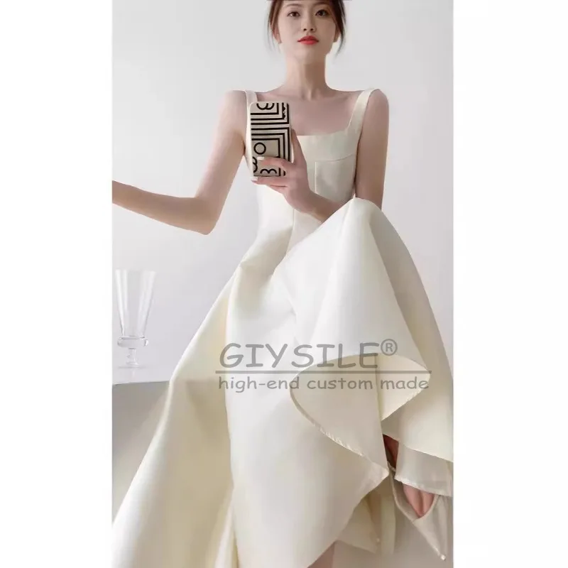 GIYSILE فستان زفاف جديد بسيط أبيض 2026 فستان زفاف خفيف فستان رسمي للنساء فساتين سهرة أنيقة