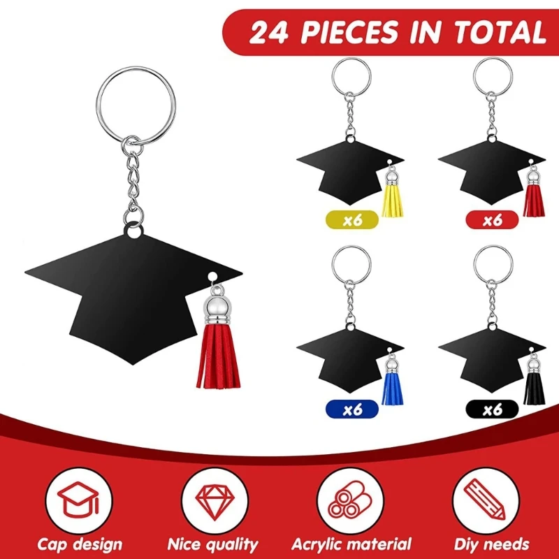 24pcs Graduation Cap Charm Keychain Acrylic Tassels Keychain Party Favor Class of 2023 Graduation Gifts for Him Her