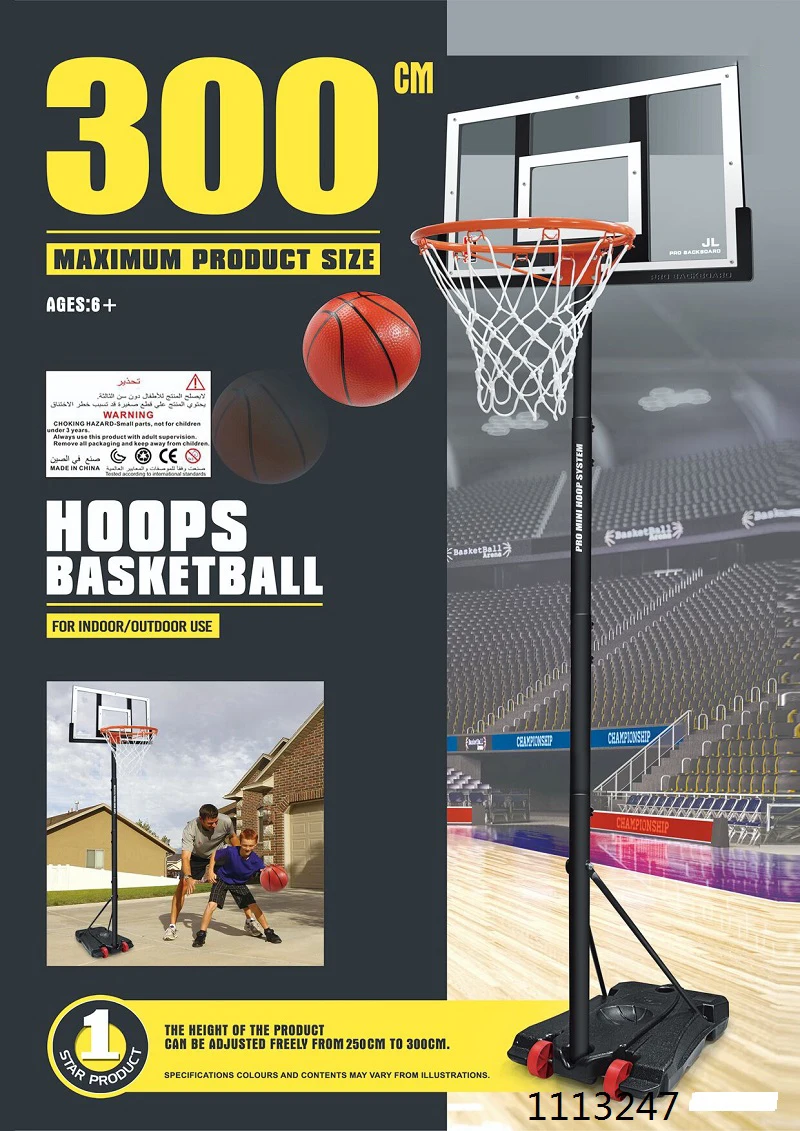 2025 Set di portiere per canestro da basket sportivo personalizzato con supporto regolabile da 3 m Gioco da gioco per interni ed esterni per bambini