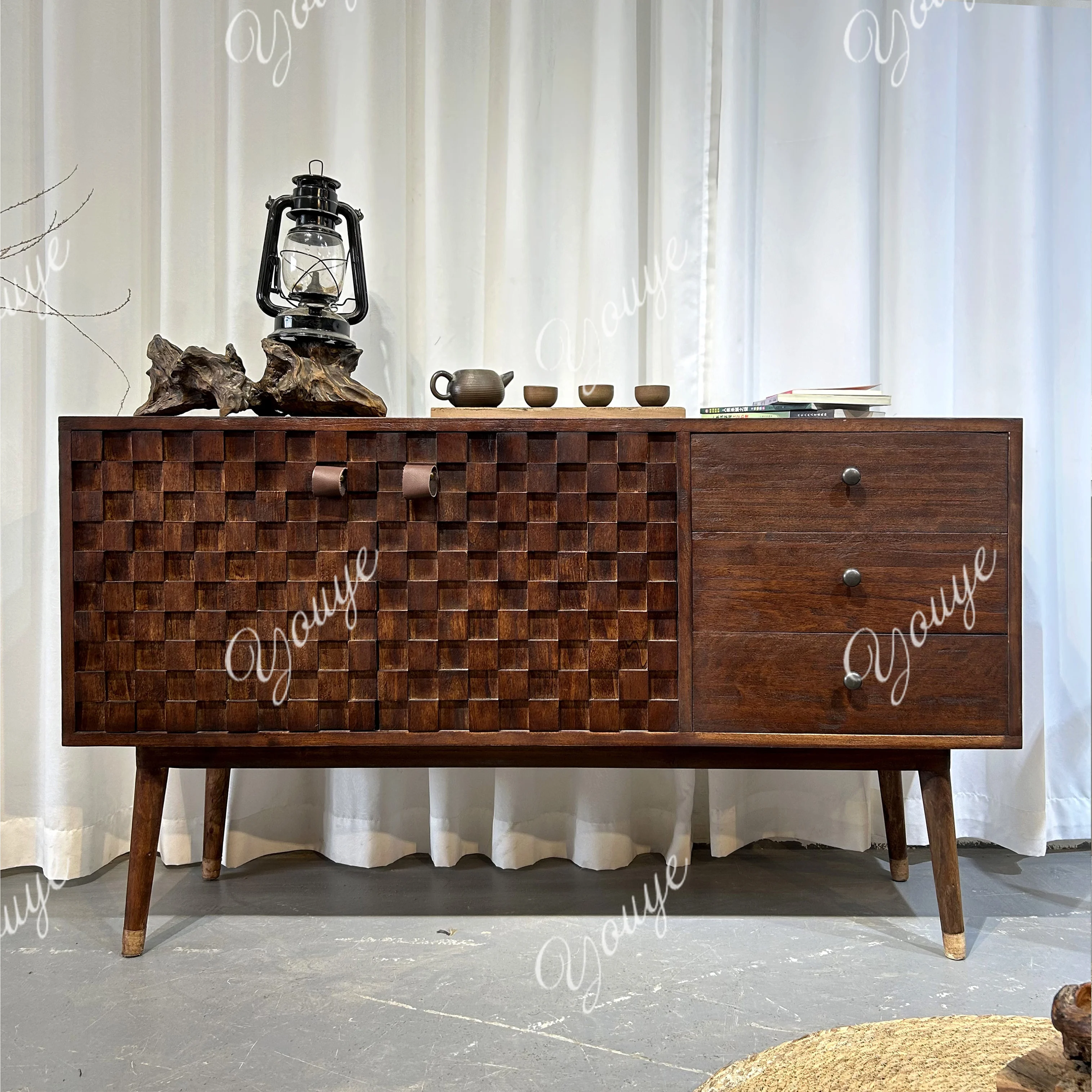 

Medieval solid wood carved chest cabinet designer entry entrance cabinet living room retro dining side cabinet bedroom storage