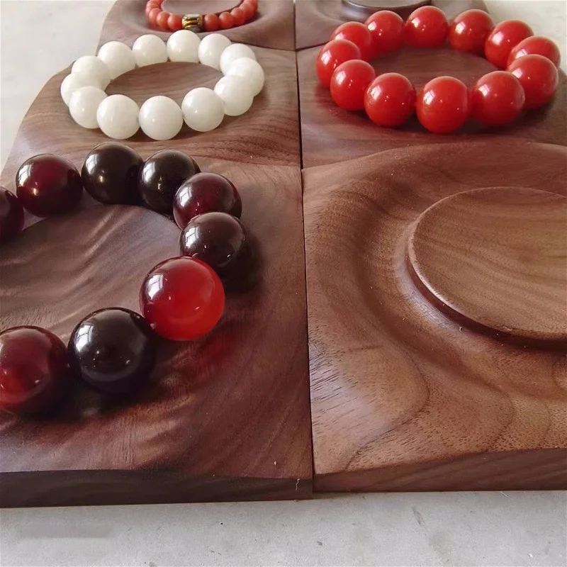 Vintage Style Black Walnut Bracelets Display Plate Solid Wood 14-19cm Handmade Craft Mold Desktop Jewlery Holder