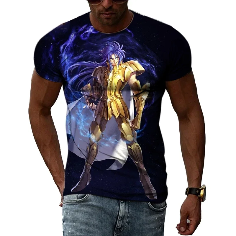 Golden Warrior Saint Seiya Animation 3D Printed Men\'S And Women\'S Crew Neck Short Sleeve T-Shirt Casual Sports T Shirt Top