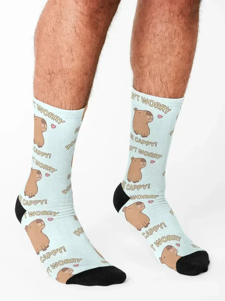 مضحك لا تقلق كن كابي، سعيد كابيبارا الجوارب لطيف عيد الميلاد مخصص الرياضة جوارب رياضية الجوارب السيدات الرجال