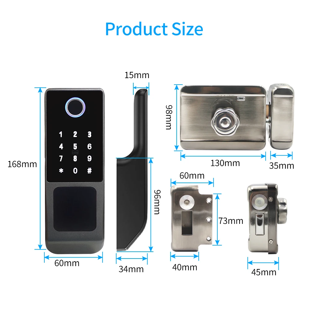 Waterproof TTLOCK Smart Fingerprint Lock Keyless Entry  Door Motor Rim Lock Bluetooth Connection by Gateway Work with Alexa Echo