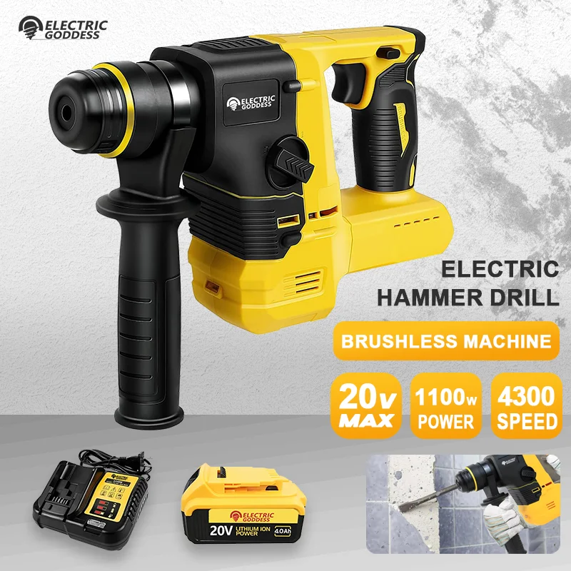 22mm Brushless Hammer Cordless Drill Dual Mode Switch Electric Drill Hammer Drill Battery Set Power Tool For Dewalt 20V Battery