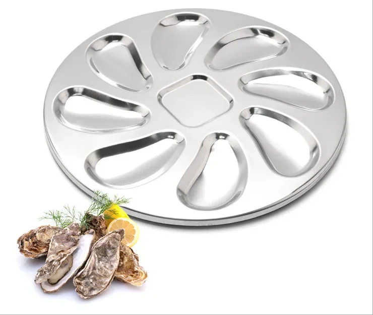 8 Slots Large Oyster Multifunction Plate Stainless Platter French Oyster Mussel Shellfish Seafood Tray Home Restaurant Dish