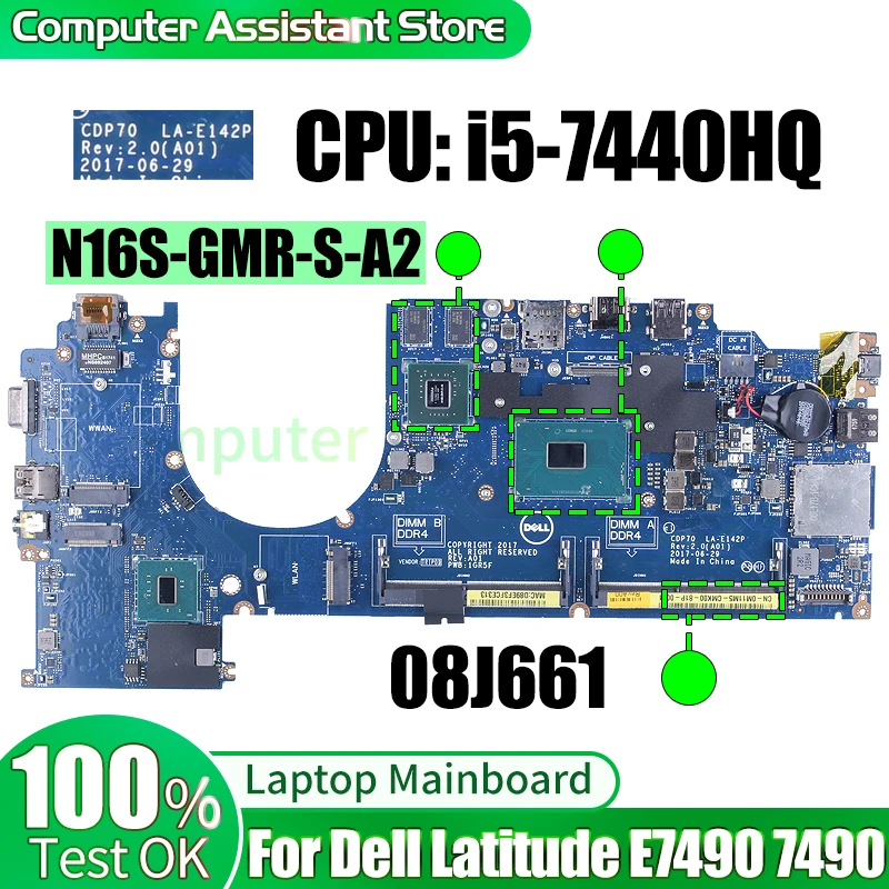 

Материнская плата для ноутбука Dell 5480 CDP70 LA-E142P 08J661 SR32R i5-7440HQ N16S-GMR-S-A2, 100% тестовая материнская плата для ноутбука