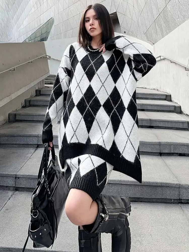 Size Black Big Sweater Skirt Two Pieces Suit New Round Neck Long Sleeve Women Fashion Spring Autumn 2026 GHKI view 6