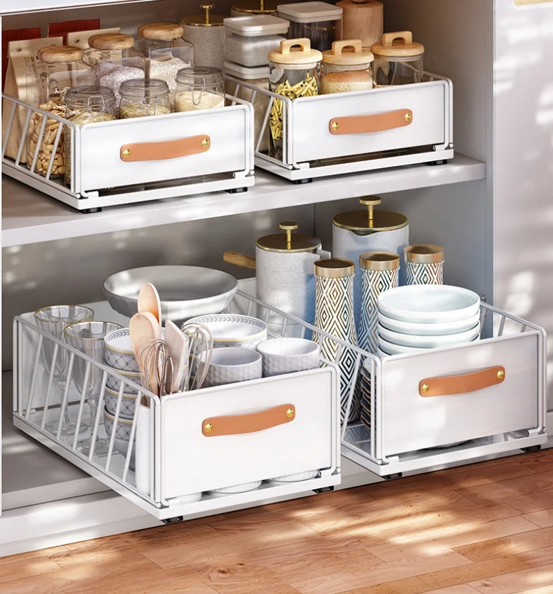 Foldable Kitchen Drawer Storage Rack Dish Rack Cabinet Storage Box spice Cereal Storage Jar Shelf Basket Kitchen Accessories