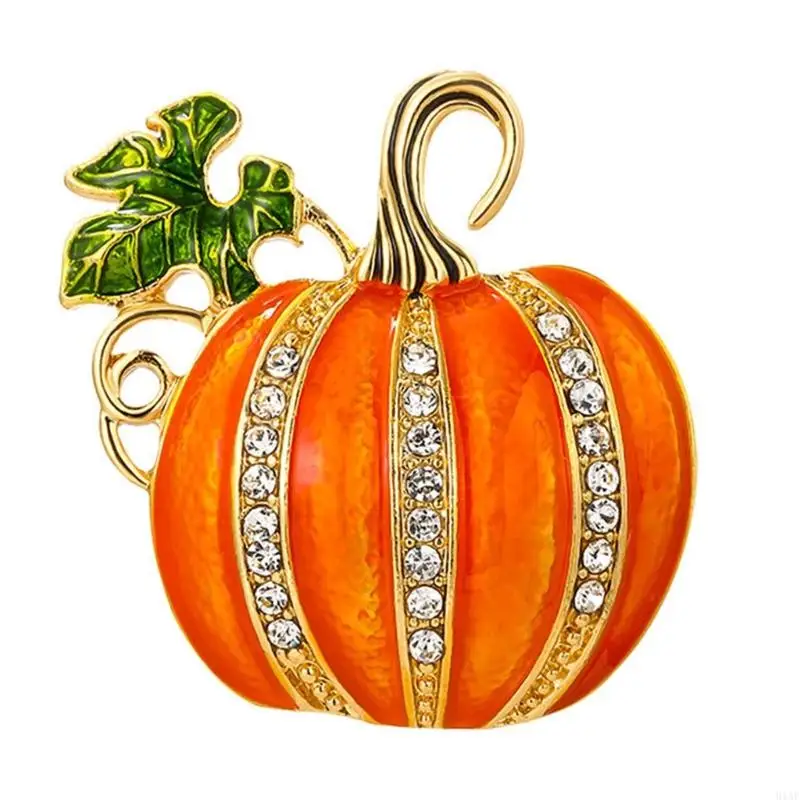 91AF Elegant Rhinestones Pumpkin Shaped Pin Alloy Secure Fastening Lightweight Brooch For Everyday Wear Or Special Occasions