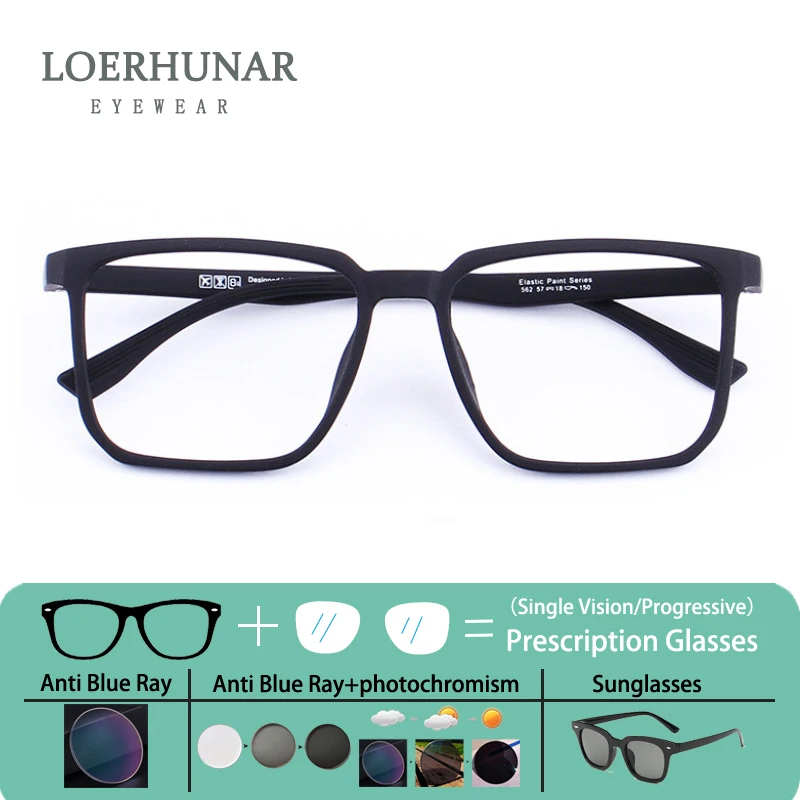 

LOERHUNAR New Big Square Board Glasses for Men Big Faces Optics Prescription Customization Myopia Hyperopia Progressive Glasses
