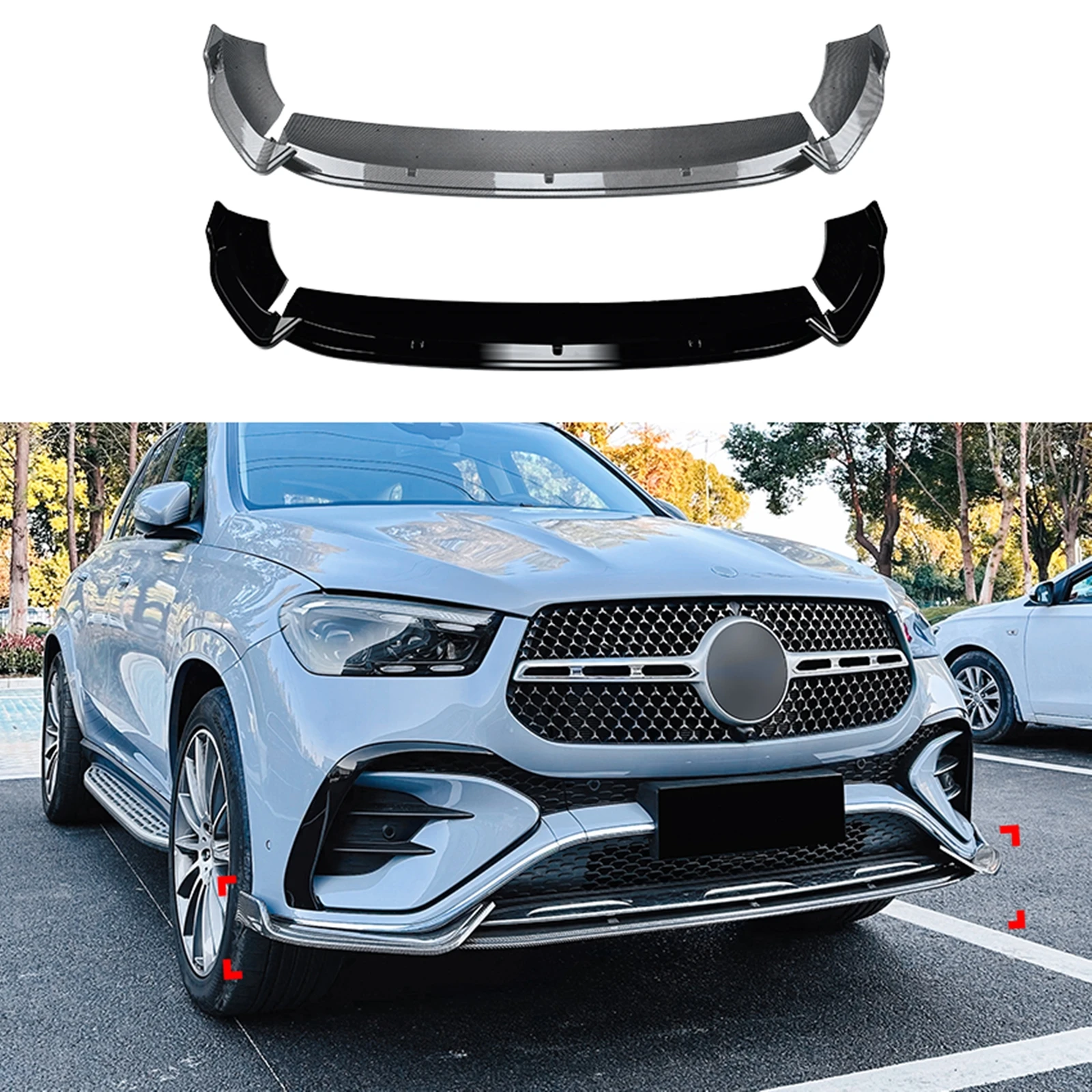 For Mercedes Benz GLE Class Coupe W167 C167 2024-up AMG Front Bumper Spoiler Lip Carbon Fiber Look/Gloss Black Lower Splitter