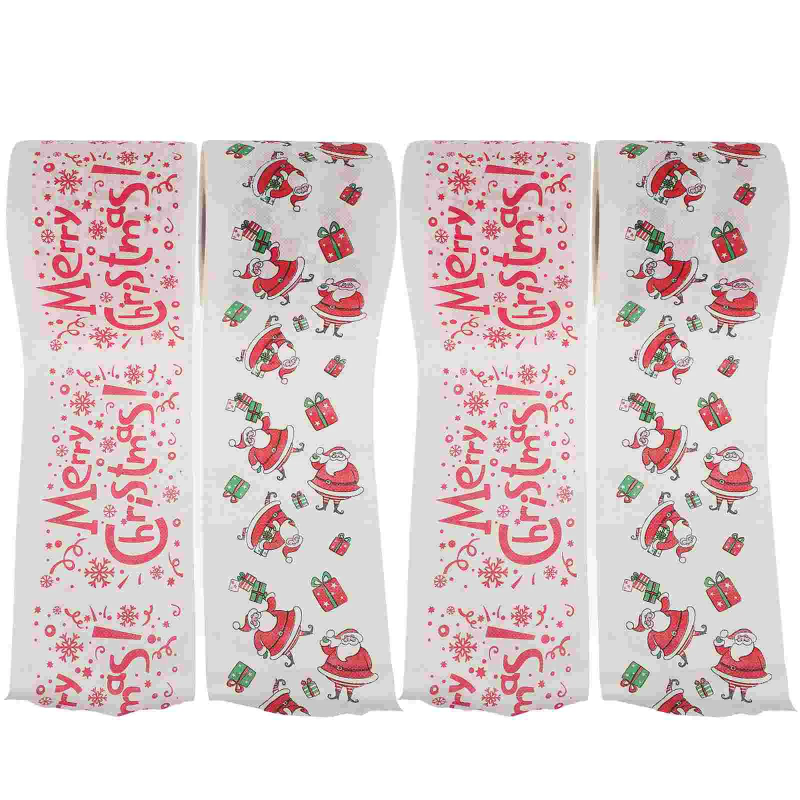 4 Rolls Christmas Toilet Paper Xmas Bath Novelty Pattern Dinner Napkin Santa Claus Decor