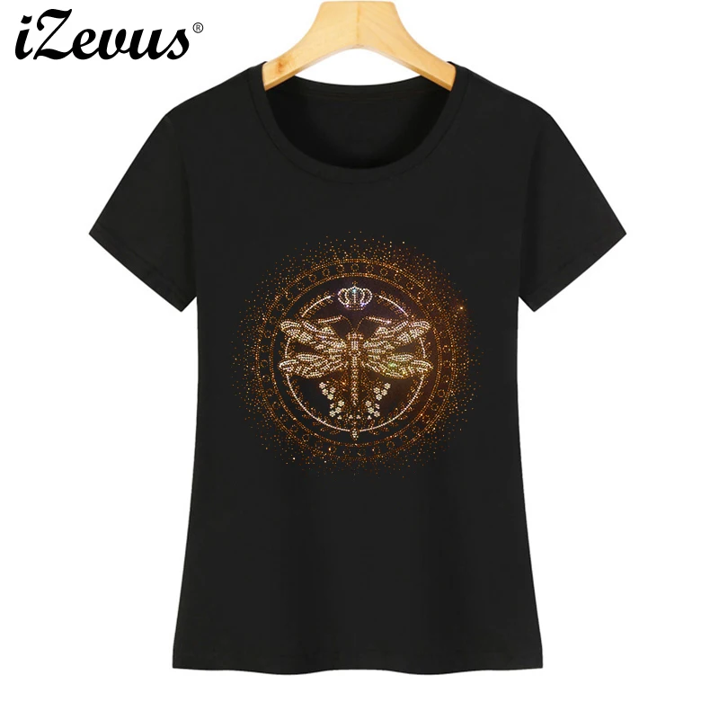 New women's summer short-sleeved casual T-shirt hot gold diamond process high-quality T-shirt S-4XL