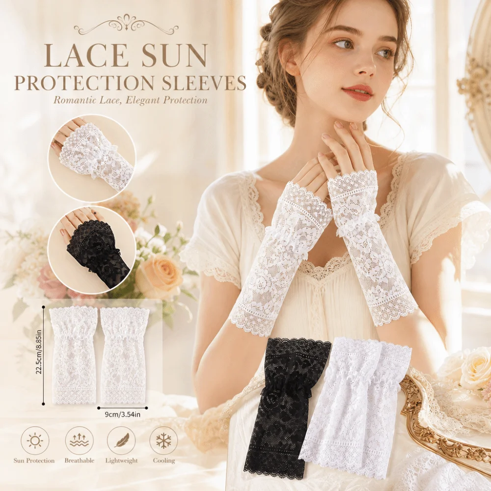 

Lace Ruffles Pleated Detachable Cuffs Ruched Sunscreen Sweater Decorative Sleeves Fingerless Gloves Fake Flared Sleeves