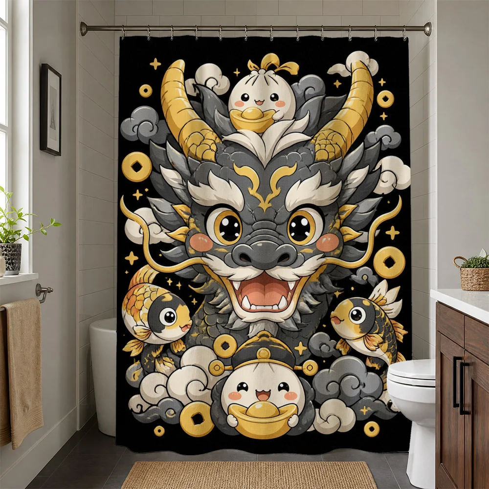 Cute Cartoon Dragon Face Shower Curtain Funny Mythical Beast Bathroom Decor Novelty Shower Curtain