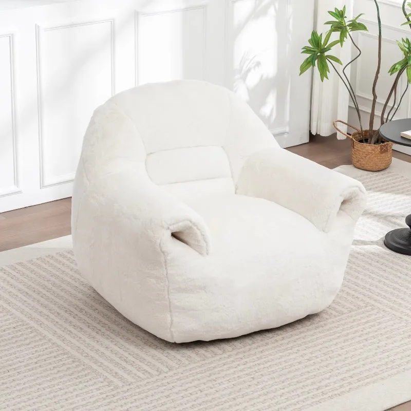 #Comfy Modern Design Foam Faux Fur Bean Bag Chair Sofa Back Support For Adults & Kids  Soft Stuffed