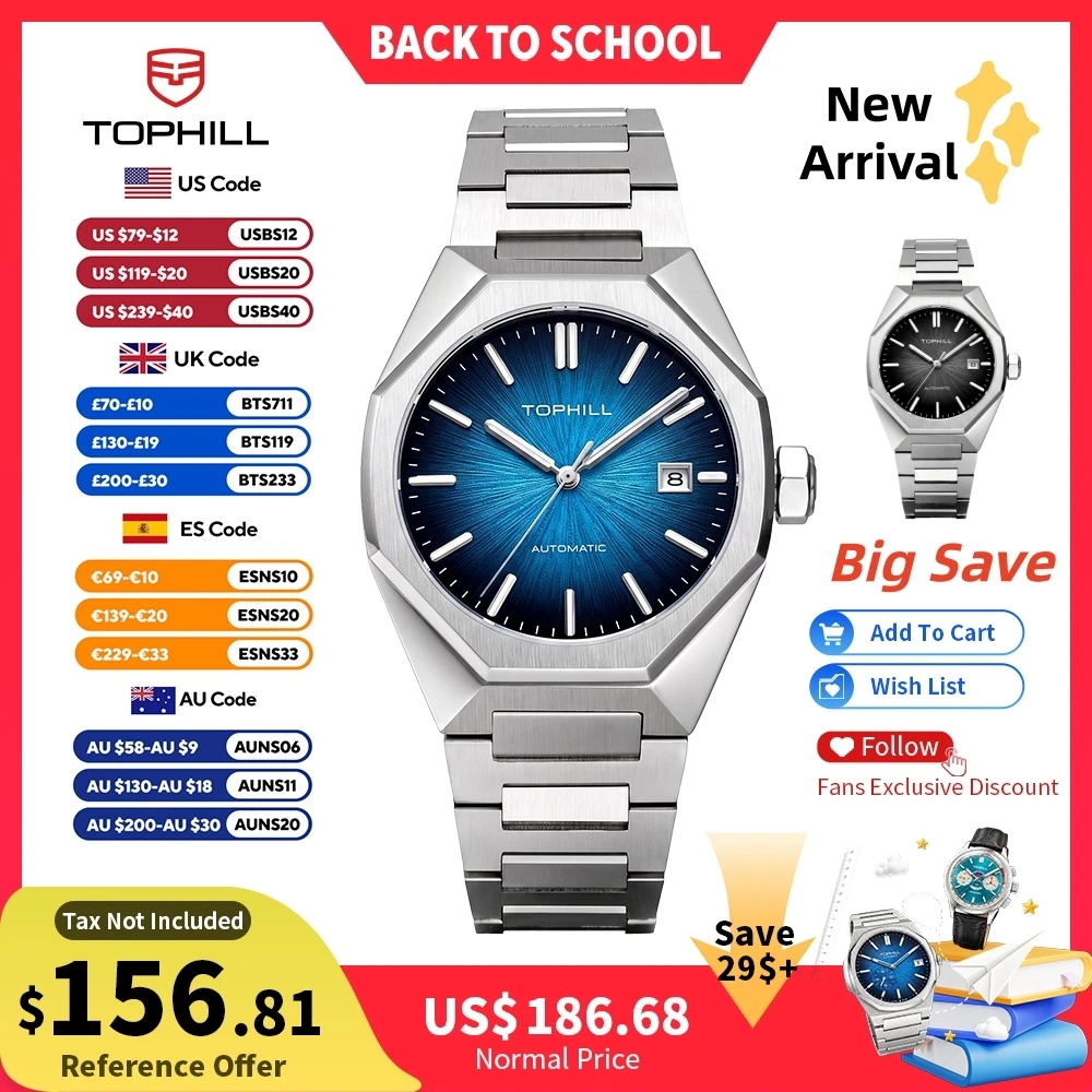 Butterfly Clasp Deployant - TOPHILL 39mm Miyota 8215 Mechanical Watches