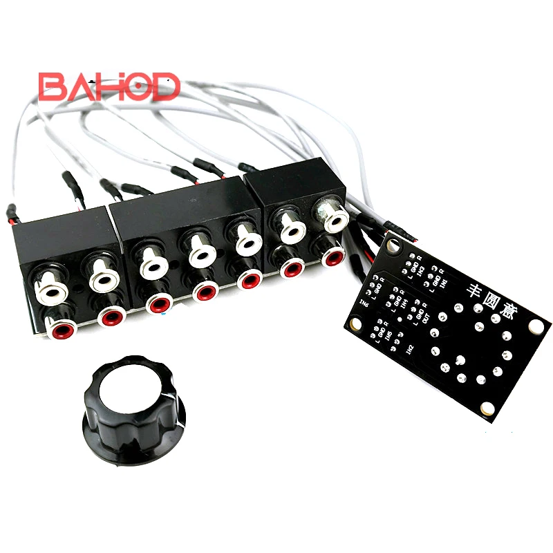 BAHOD 6-Way Dual-Channel Audio Signal Switcher Knob Switch Board With Sealed RCA Lotus Seat Shielded Wire