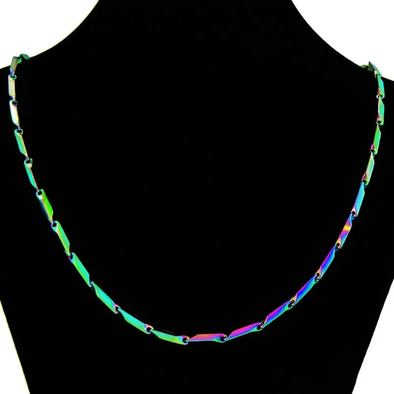 Iridescent Rainbow Rhombus Chain Jewelry Set Stainless Steel Necklace Bracelet Unisex Punk Hip Hop Y2K Shifting Street Jewelry
