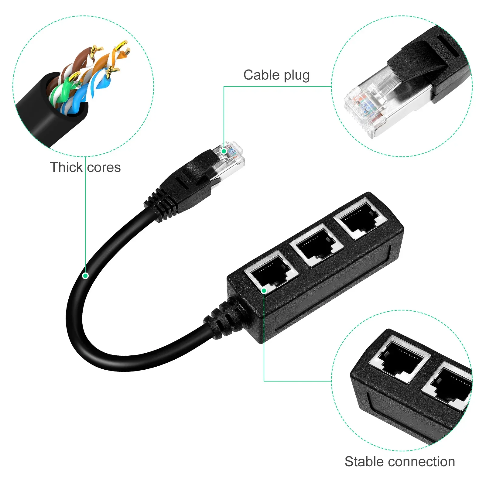 Lan Splitter 1 ذكر إلى 3 أنثى محول كابل تمديد شبكة إيثرنت لجهاز توجيه الكمبيوتر المحمول شبكة الفاصل