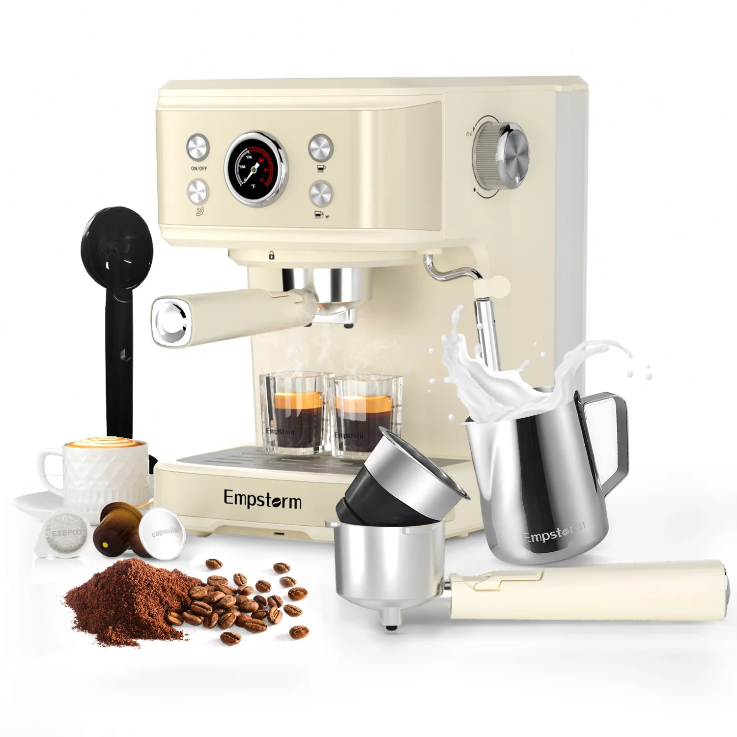 Customized Price Portable Semi-Automatic Electric Espresso Coffee Maker 2 Cups 20Bar Commercial Hotel house hold Milk Frother