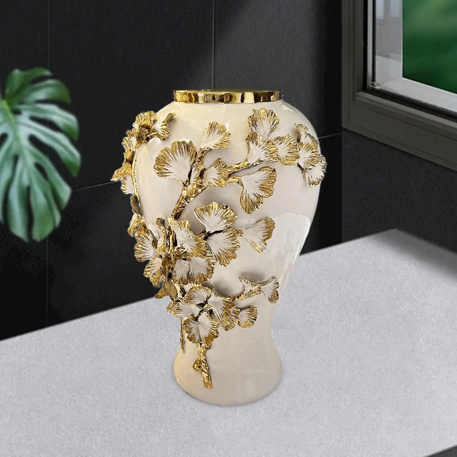 Ceramic Tea Canister Tin Porcelain Ginger Jar Temple Jar Centerpiece Ornament Floral Arrangement for Office Party Living Room