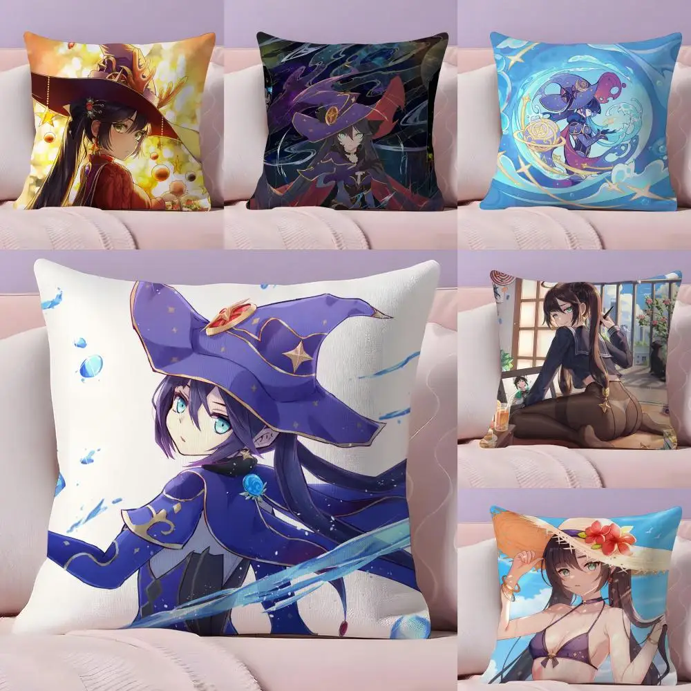 Xiao G-Genshin I-Impact Pillow Case Plush Fabric Soft Double-Sided Printed Sofa Warm Winter Home Gift Cushion Cover