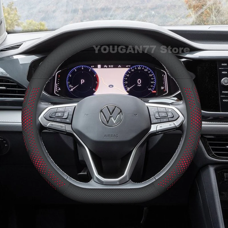 

Leather Car Steering Wheel Cover For Volkswagen Taos 2021-2024 2025 Covers For Covers Auto interior Volkswagen T ROC Accessories