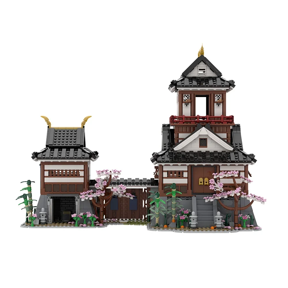MOC Castello di Samurai Giapponese Building Blocks Modello Modulare Castello di Samurai Giapponese Architettura Mattoni Assemblaggio Giocattoli Regali per Bambini