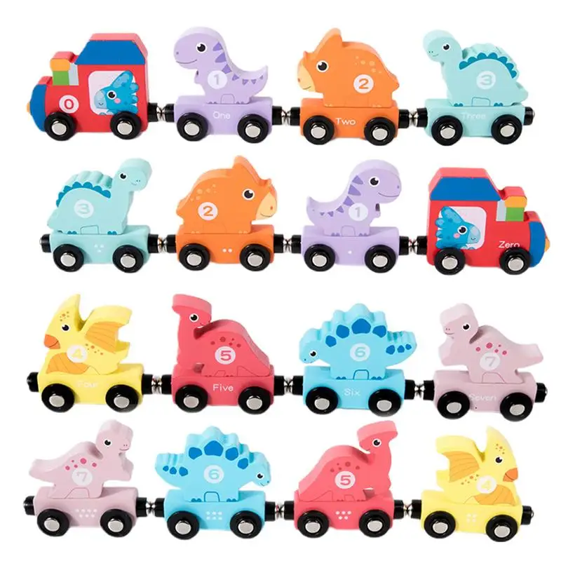 

Dinosaur Number Train Toy Magnetic Wooden Train Educational Car Toy Animal Train Game Color Recognition Ability 1 2 3 Years Old