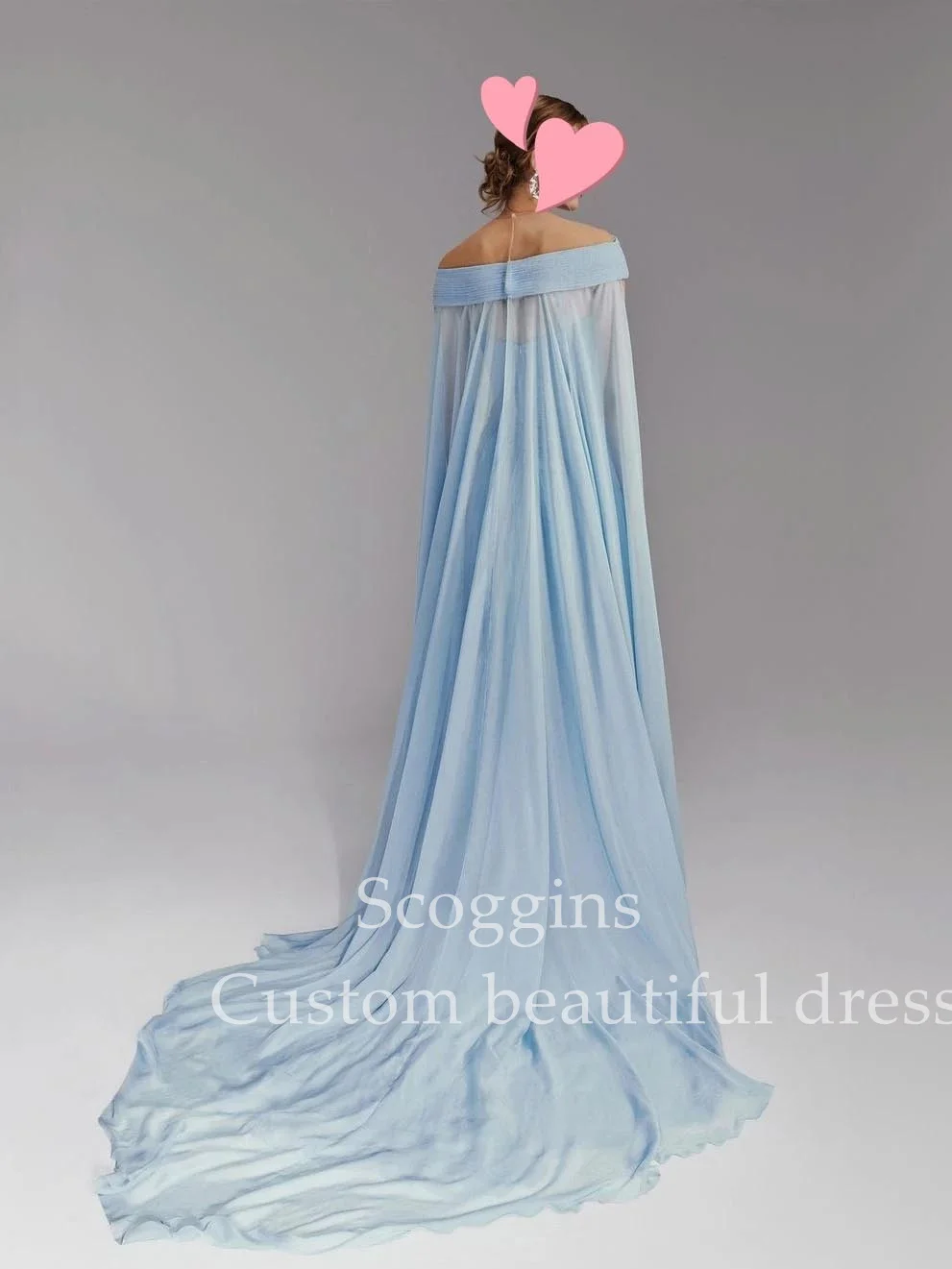 Scoggins Dress Elegant Vintage Sweet Blue Ruffle Boat Neck Cape Spring Customize Formal Occasion Prom Dress Evening Party Gowns