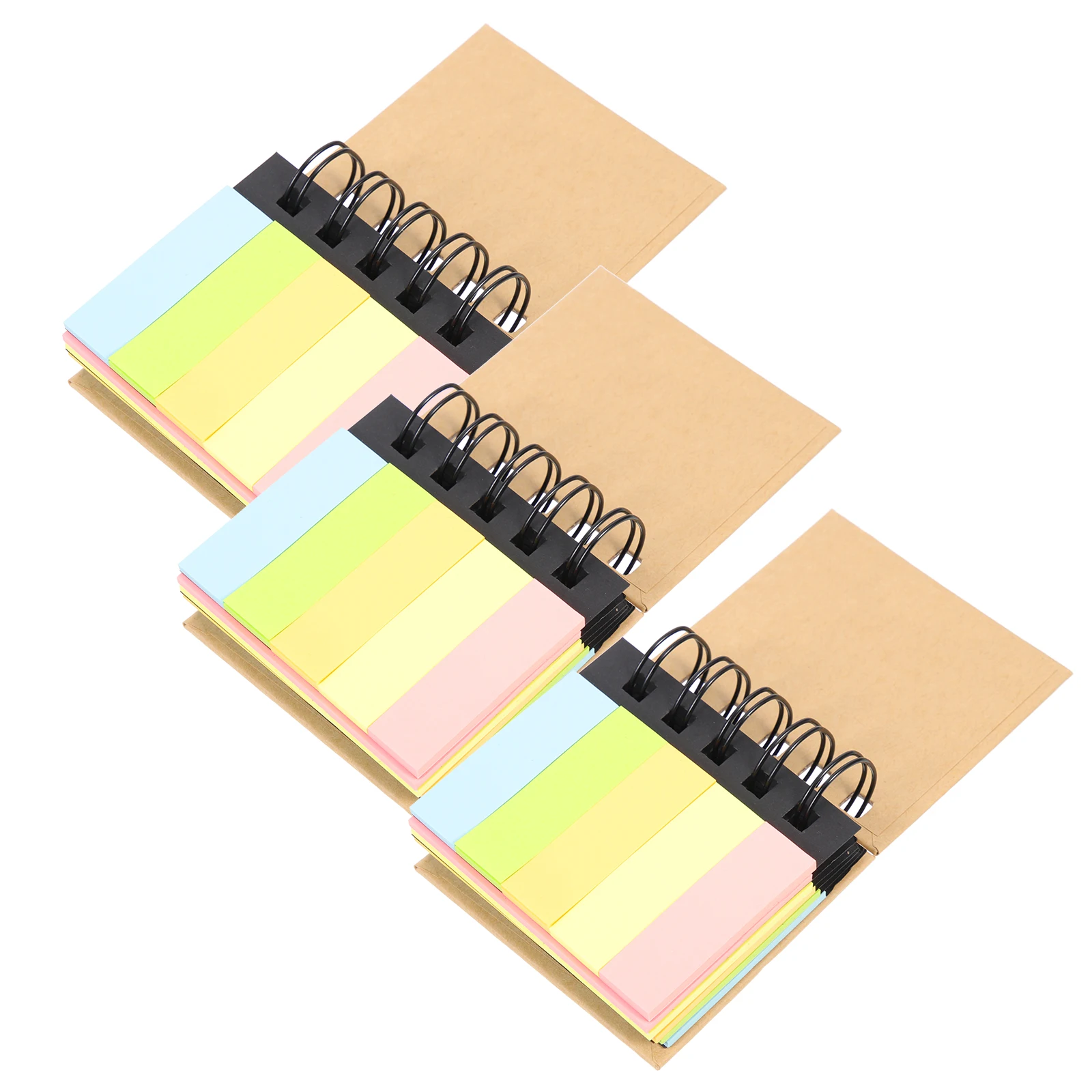 

3pcs Coil Notebooks Kraft Paper Smooth Surface Daily Use Notepad Spiral Binding Multi Function Writing Pad Household Office