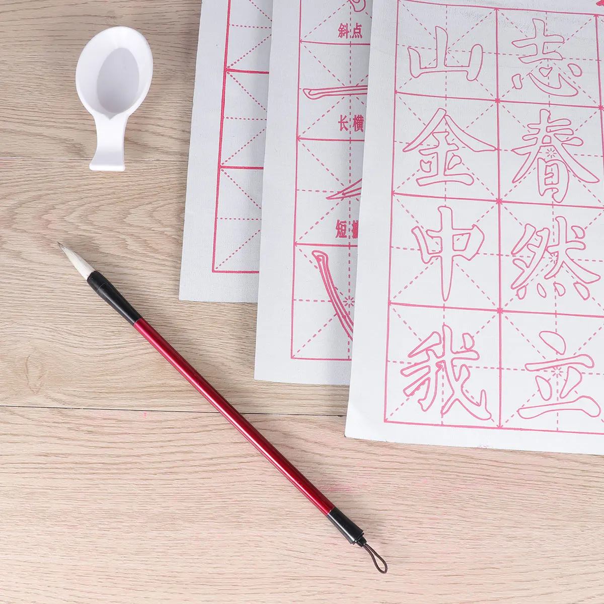 6pcs Setwater Writing Cloth For Chinese Calligraphy Practicing Four Treasures Gridded Fabric Mat Reusable Painting Practice Art