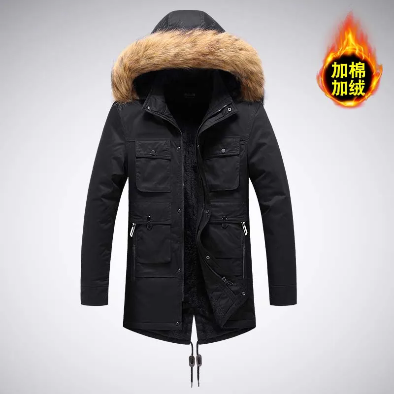 Outdoor Casual Down Parkas Coat Oversize Plus Velvet Thick Brand Keep Warm Winter Men's Padded Long Fleece Oversized Jacket