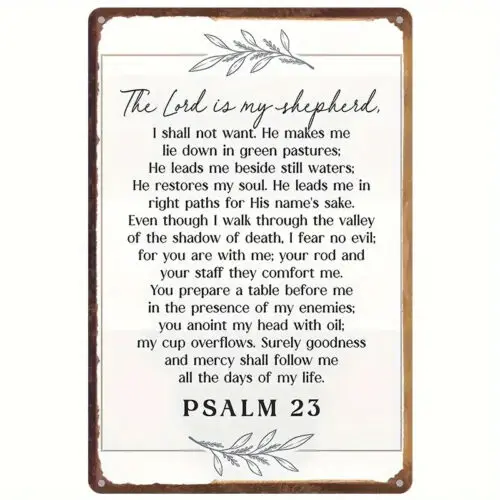 The LORD is My Shepherd PSALM 23 Distressed 12 x 8 inch Metal Sign