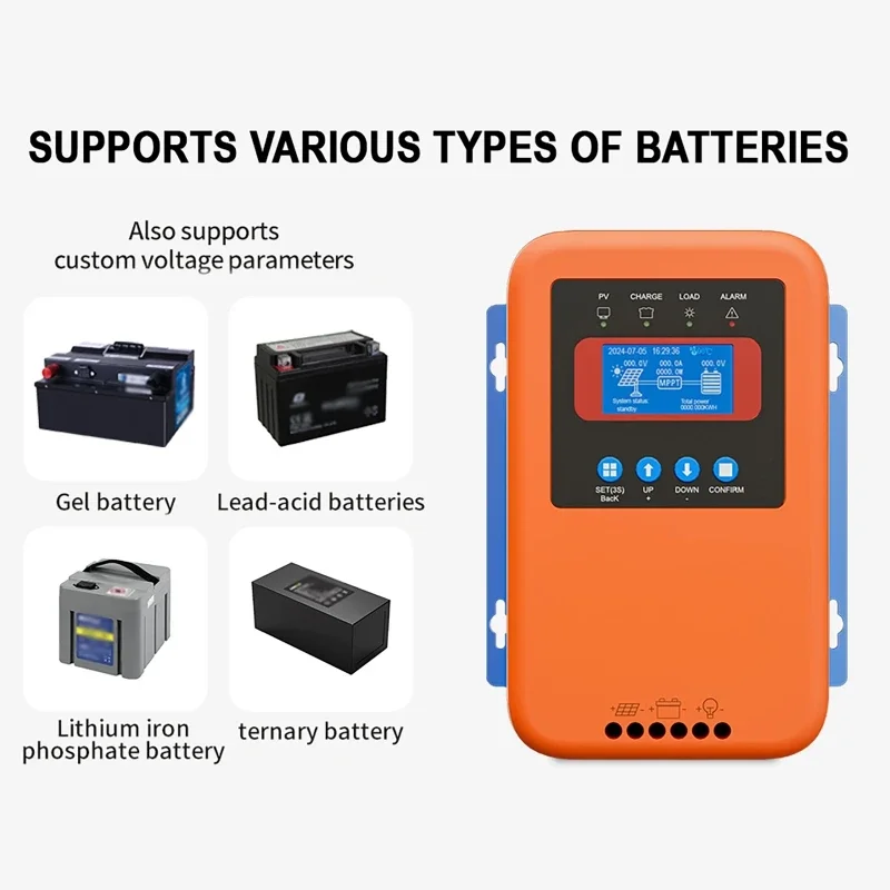 MPPT 60A/100A شاحن بالطاقة الشمسية تحكم 12V24V36V48V60V بلوتوث واي فاي وحدة تحكم بالطاقة الشمسية منظم ل Lifepo4 ليثيوم هلام حمض