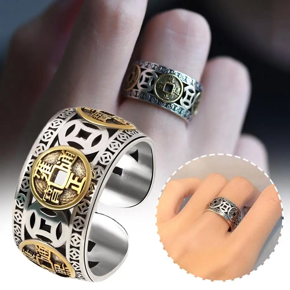 Chinese Retro Feng Shui Silver Plated Adjustable Rings For Women Men Amulet Wealth Lucky Jewelry J7Y0