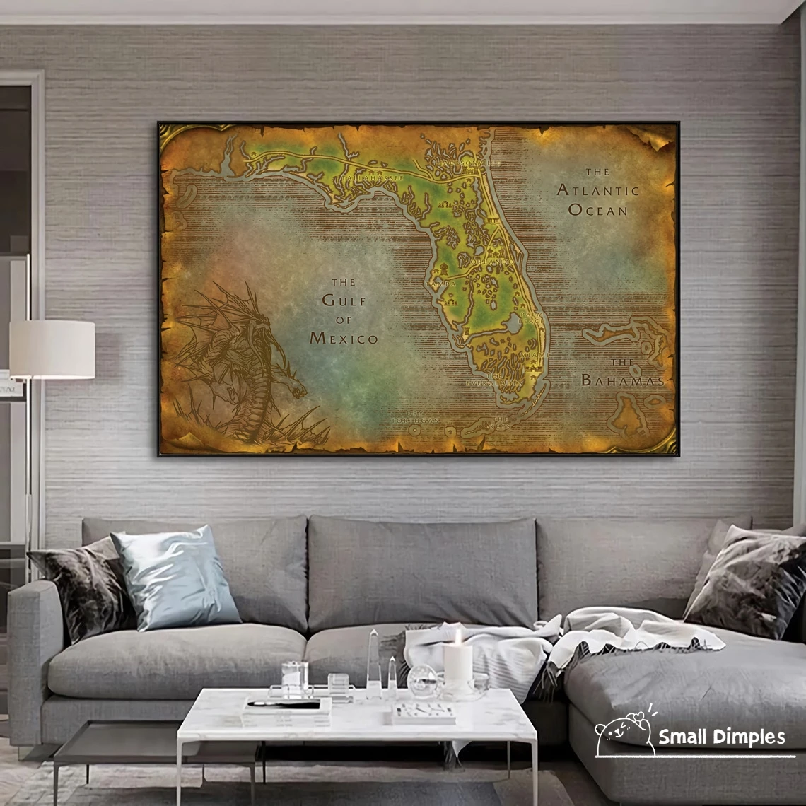 Florida - World Of Warcraft Style Map Game Poster Canvas Art Print Home Decoration Wall Painting ( No Frame )