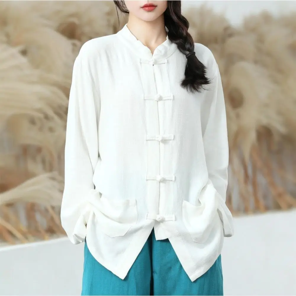 Breathable Cotton Linen Cardigan Vintage Chinese Tang Suit Unisex Summer Loose Fit Tai Chi Uniform Casual Daily Top
