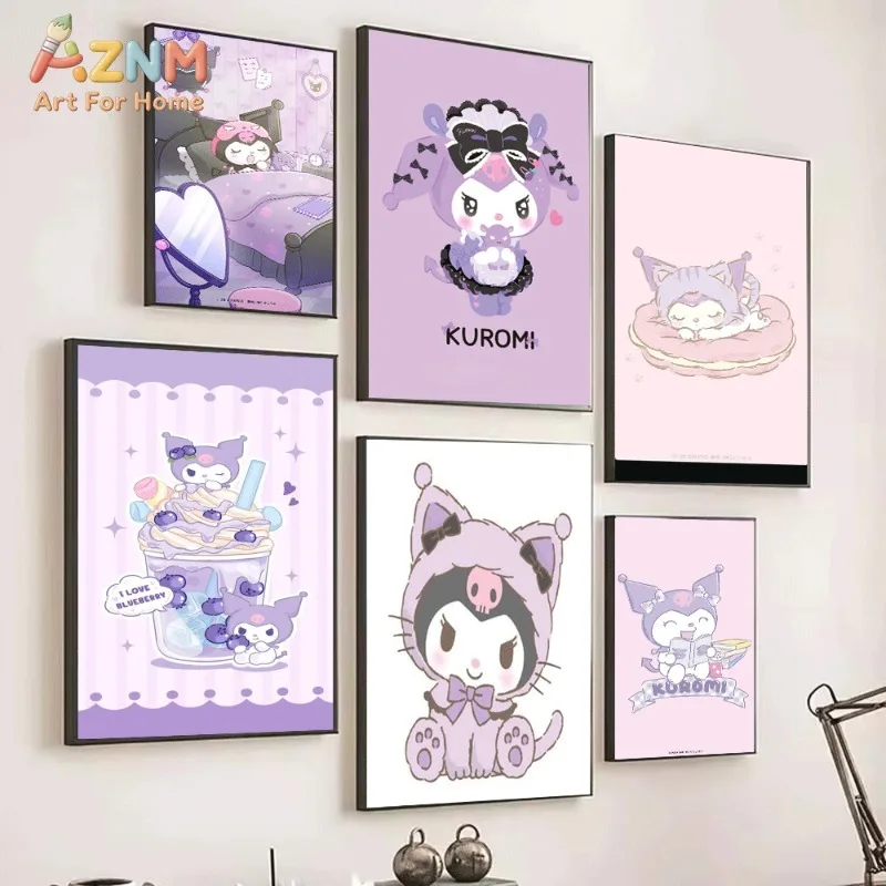 kuromi canvas poster sanrio cute cartoon wall art print purple aesthetic home decor bedroom wall decor gift for teen girls