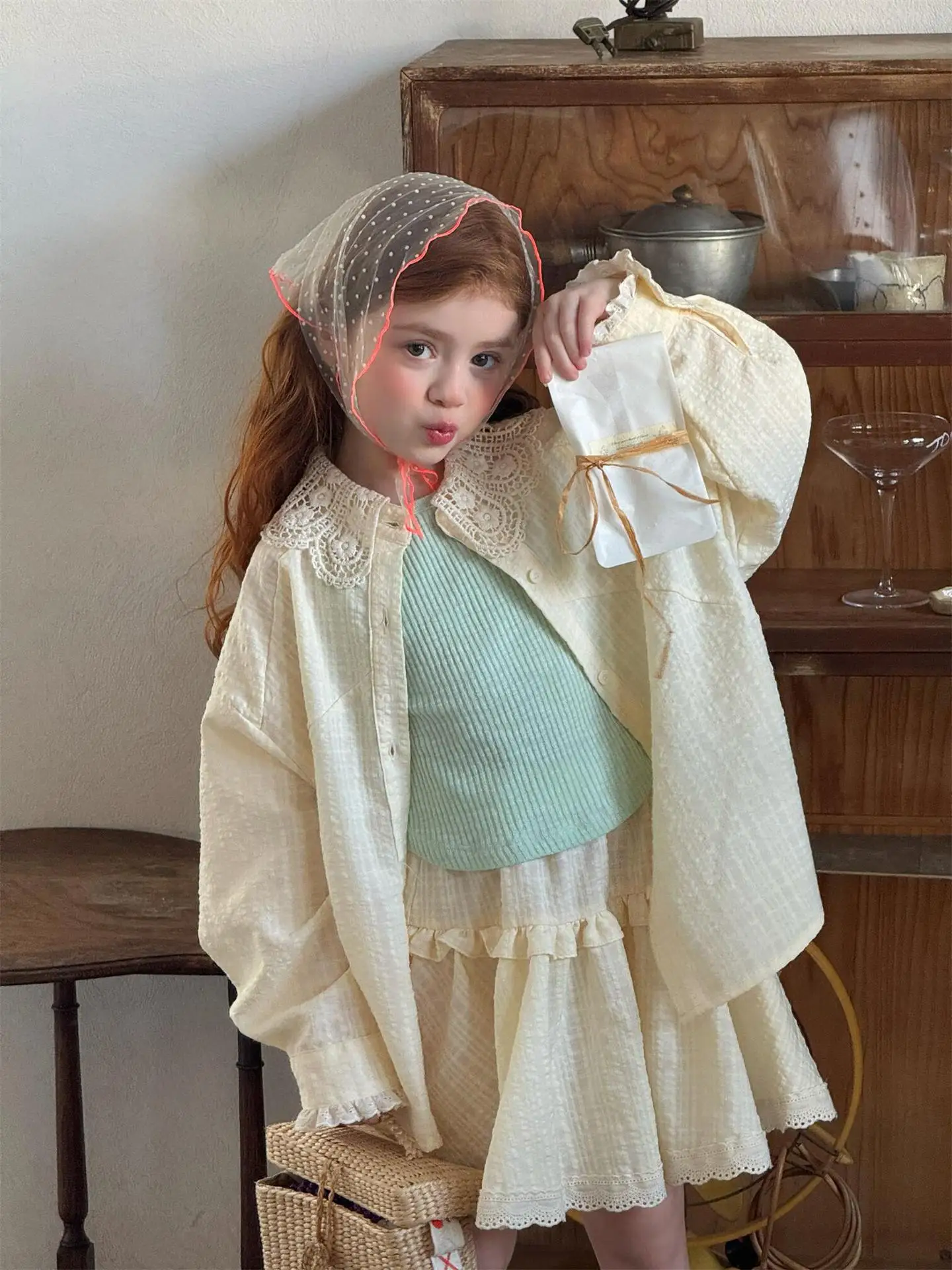 

Children Clothing Set Spring 2026 New Korean-style Girls Lace Sweet Shirt and Skirt Fashionable Princess Casual Two-piece Set