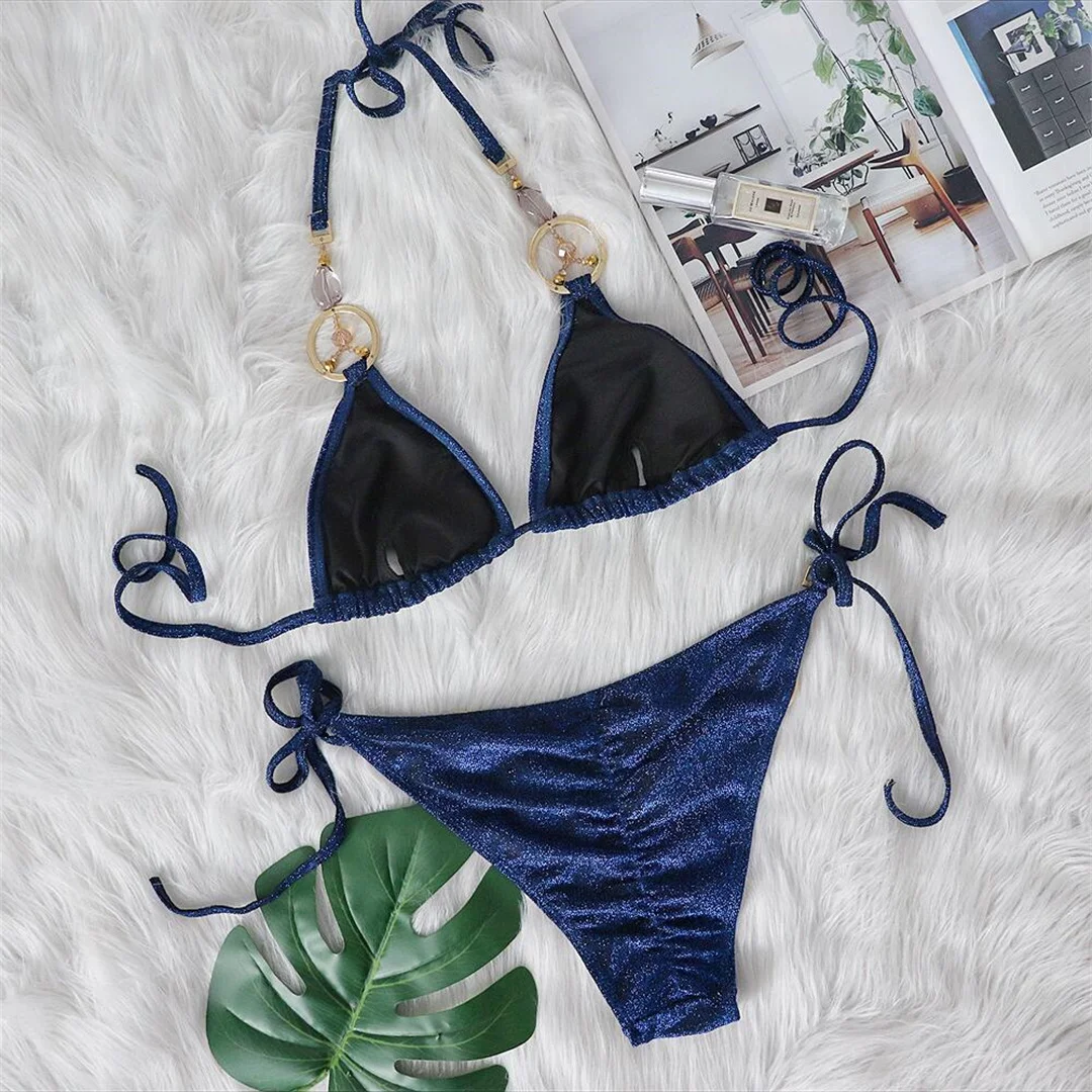 Glitzernder, funkelnder Bikini mit Scrunch-Effekt für Damen, zweiteiliger Badeanzug, Badebekleidung, Badeanzug, Schwimmbikini V4015 – Detail 17